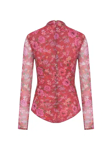 PatBo Women's Peony Floral Mesh Bodysuit - Red - Size XS | Thumbnail 6