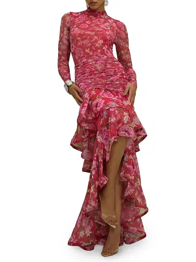 PatBo Women's Peony Floral Mesh Bodysuit - Red - Size XS | Thumbnail 7