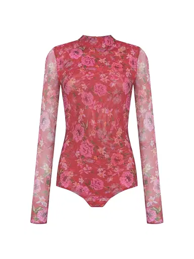 PatBo Women's Peony Floral Mesh Bodysuit - Red - Size XS | Thumbnail 1