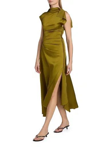 Victoria Beckham Women's Drape Bias-Cut Midi-Dress - Moss - Size 4 | Thumbnail 2