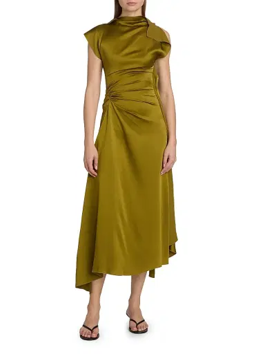 Victoria Beckham Women's Drape Bias-Cut Midi-Dress - Moss - Size 4 | Thumbnail 3
