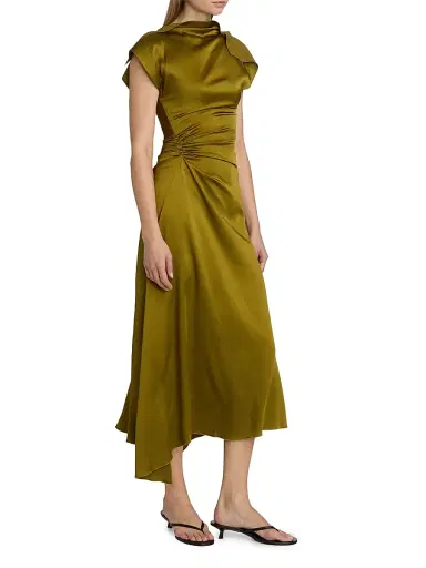 Victoria Beckham Women's Drape Bias-Cut Midi-Dress - Moss - Size 4 | Thumbnail 4