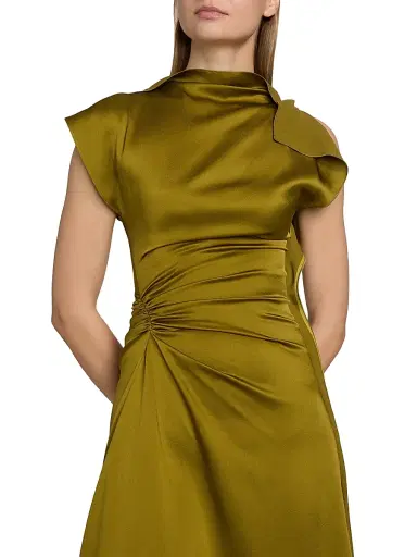 Victoria Beckham Women's Drape Bias-Cut Midi-Dress - Moss - Size 4 | Thumbnail 6