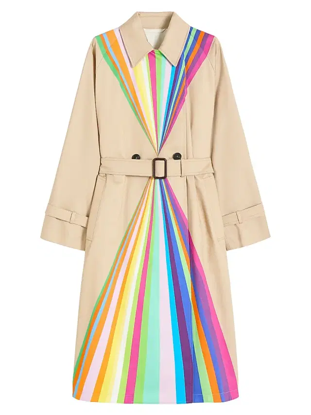 Women's Trench Coat in Water Repellent Cotton with Rainbow Print - Multicolour