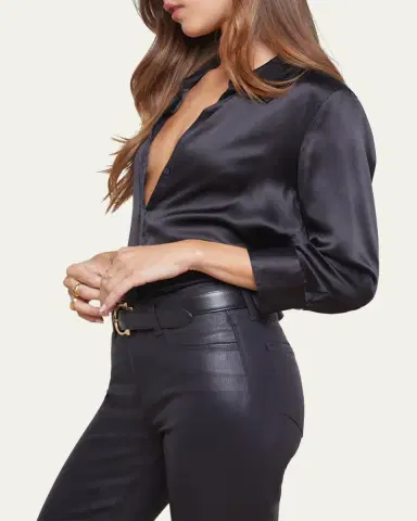 L'Agence Dani Silk Satin 3/4-Sleeve Button-Down Blouse | Thumbnail 4 L'Agence Dani Silk Satin 3/4-Sleeve Button-Down Blouse | Thumbnail 4