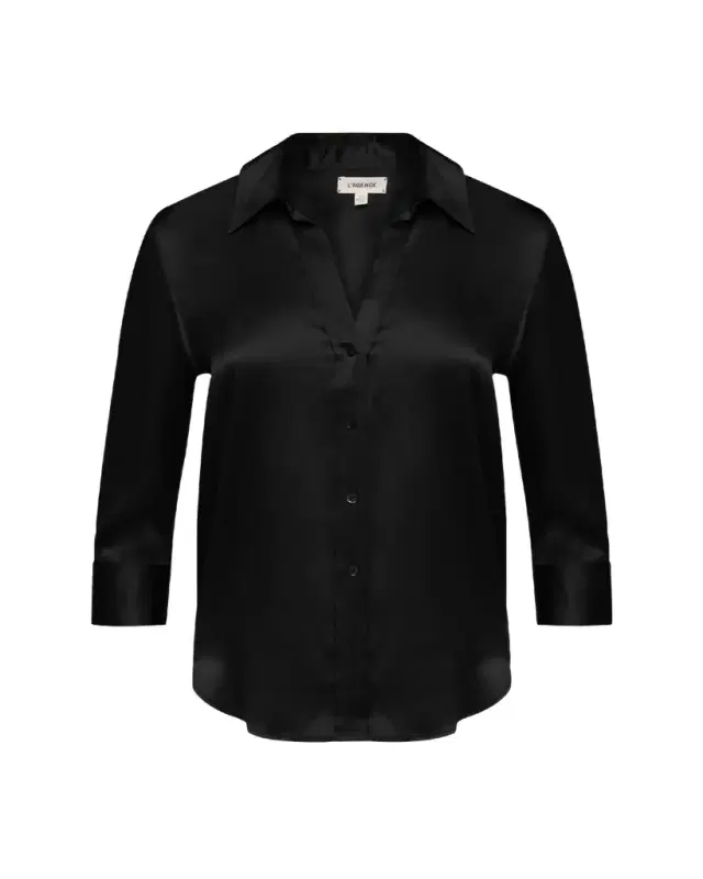 Dani Silk Satin 3/4-Sleeve Button-Down Blouse