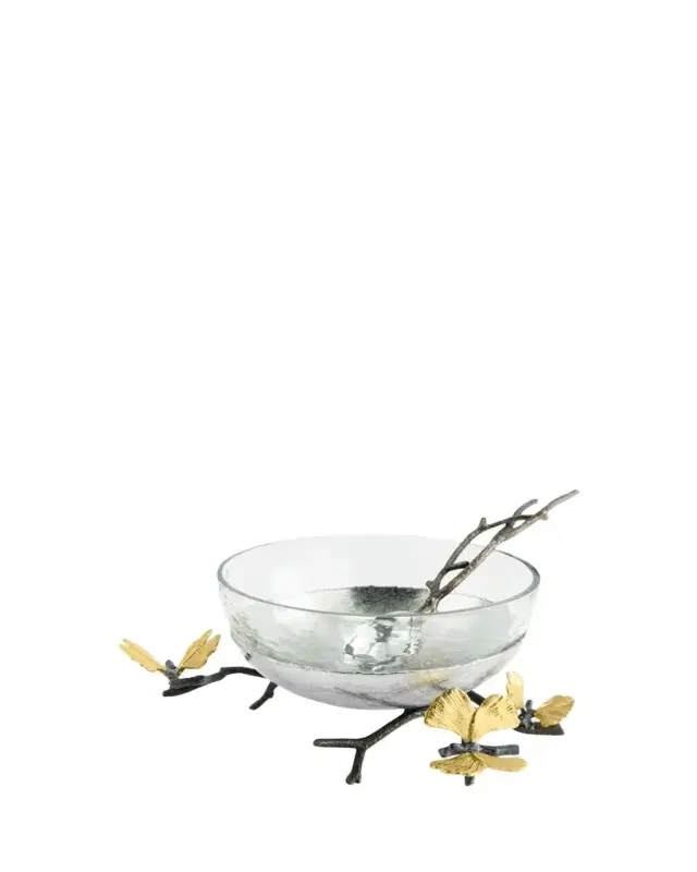 Michael Aram Butterfly Ginkgo Glass Nut Dish with Spoon