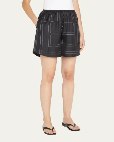 TOTEME Monogram Silk Twill PJ Shorts | Thumbnail 3 TOTEME Monogram Silk Twill PJ Shorts | Thumbnail 3