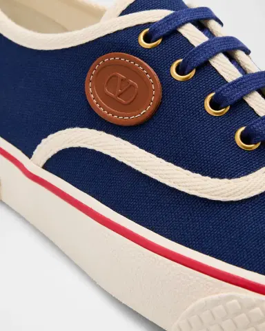Valentino Garavani Men 's Nojoke Canvas Leather VLogo Low-Top Sneakers | Thumbnail 4
