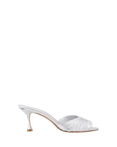 Manolo Blahnik Pirua Ruched Metallic Mule Sandals | Thumbnail 1