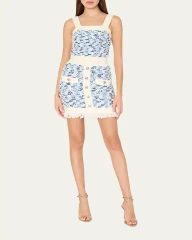 Milly Fringed Textured Tweed Mini Dress | Thumbnail 2 Milly Fringed Textured Tweed Mini Dress | Thumbnail 2