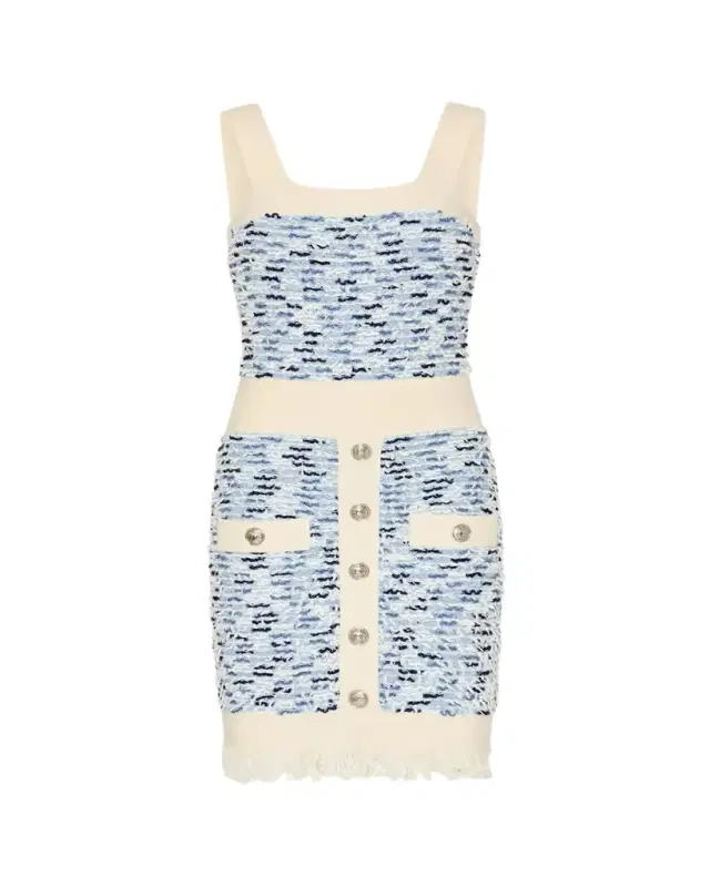 Milly Fringed Textured Tweed Mini Dress