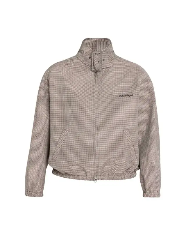Buckle-Neck Houndstooth Bomber Jacket