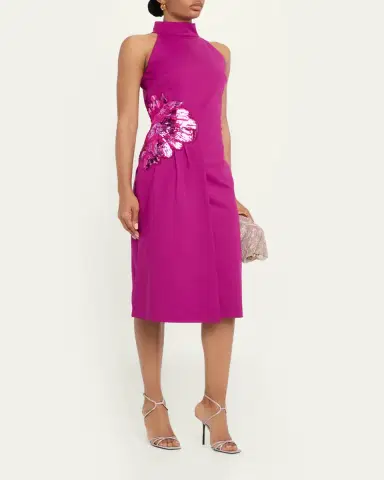Chiara Boni La Petite Robe Sequin Floral Applique Halter Midi Dress | Thumbnail 2 Chiara Boni La Petite Robe Sequin Floral Applique Halter Midi Dress | Thumbnail 2