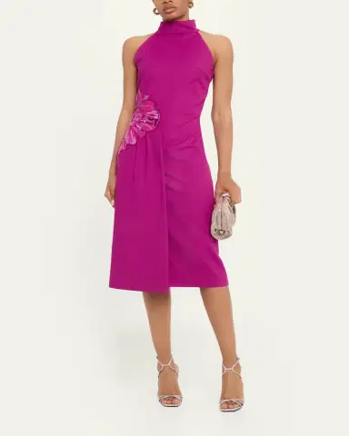 Chiara Boni La Petite Robe Sequin Floral Applique Halter Midi Dress | Thumbnail 4 Chiara Boni La Petite Robe Sequin Floral Applique Halter Midi Dress | Thumbnail 4