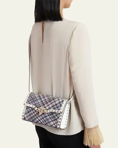 Valentino Garavani Small Woven Leather-Trim Rockstud Crossbody Bag | Thumbnail 2