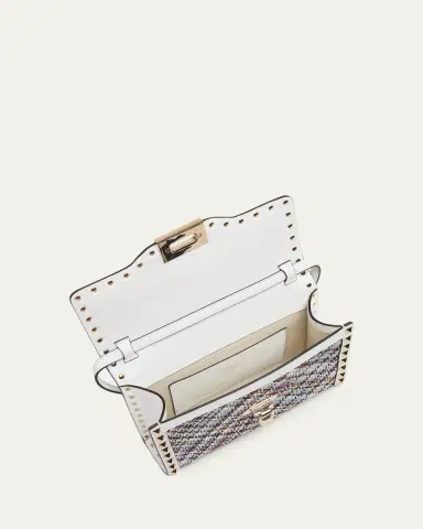 Valentino Garavani Small Woven Leather-Trim Rockstud Crossbody Bag | Thumbnail 4