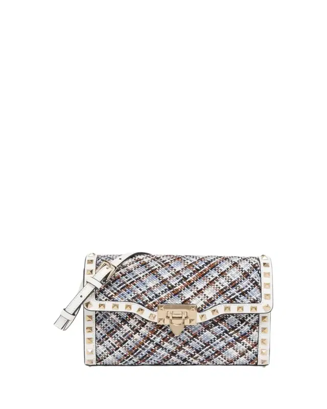 Valentino Garavani Small Woven Leather-Trim Rockstud Crossbody Bag