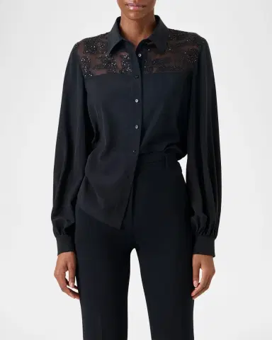 Akris Sequin Embellished Silk Crepe Blouse | Thumbnail 3