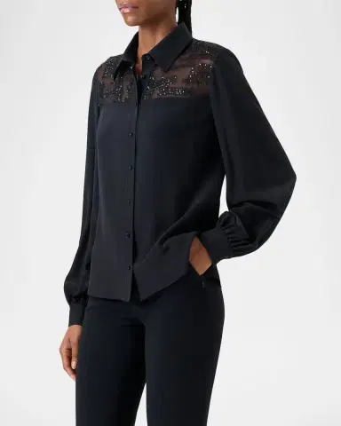 Akris Sequin Embellished Silk Crepe Blouse | Thumbnail 5