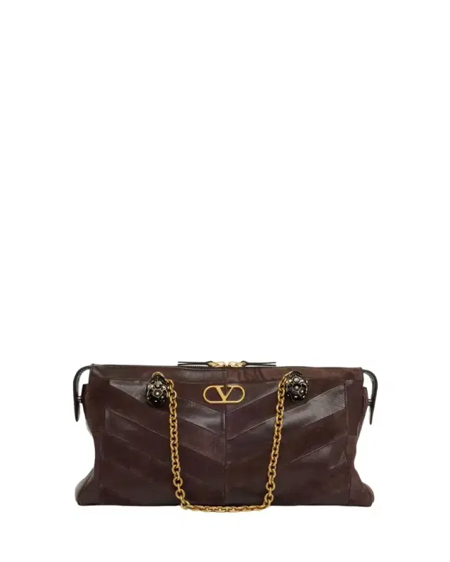 Valentino Garavani Panthea Medium Chevron Leather & Suede Shoulder Bag