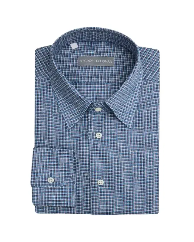 Men's Cotton Micro-Check Point Collar Dress Shirt