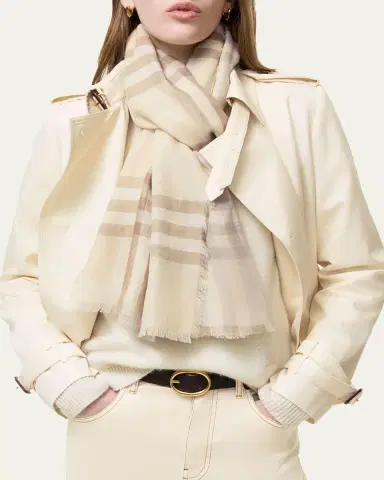 Burberry Wide Reversible Check Wool Silk Scarf | Thumbnail 2