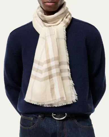 Burberry Wide Reversible Check Wool Silk Scarf | Thumbnail 4