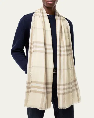 Burberry Wide Reversible Check Wool Silk Scarf | Thumbnail 5