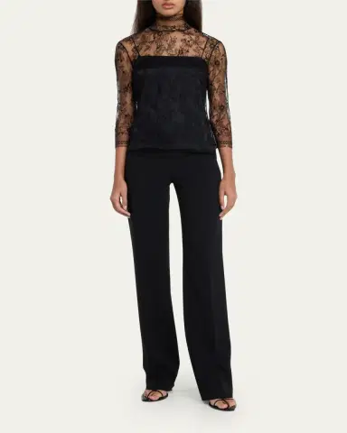 Adam Lippes Lace High-Neck Shirt w/ Attached Camisole | Thumbnail 2
