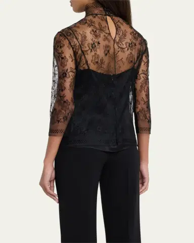 Adam Lippes Lace High-Neck Shirt w/ Attached Camisole | Thumbnail 3