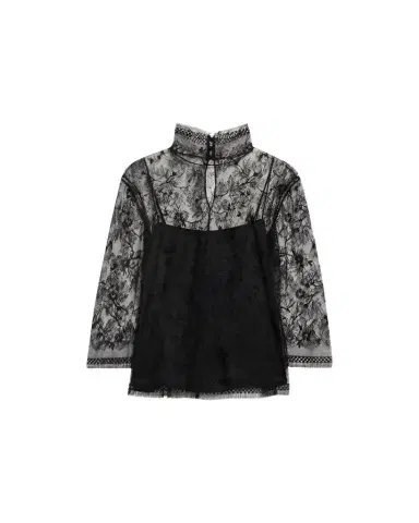 Adam Lippes Lace High-Neck Shirt w/ Attached Camisole | Thumbnail 1