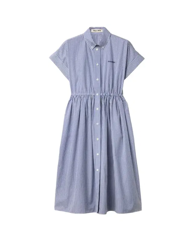 Short-Sleeve Striped Cotton Poplin Midi Shirtdress