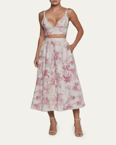 L'Agence Seina Pleated Etoile-Print Linen Midi Skirt | Thumbnail 2 L'Agence Seina Pleated Etoile-Print Linen Midi Skirt | Thumbnail 2