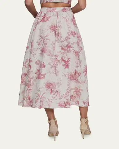 L'Agence Seina Pleated Etoile-Print Linen Midi Skirt | Thumbnail 3 L'Agence Seina Pleated Etoile-Print Linen Midi Skirt | Thumbnail 3