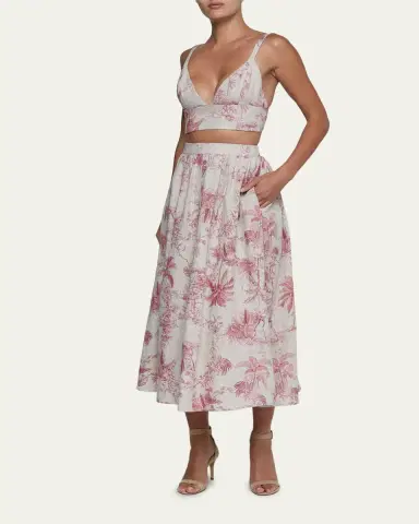 L'Agence Seina Pleated Etoile-Print Linen Midi Skirt | Thumbnail 4 L'Agence Seina Pleated Etoile-Print Linen Midi Skirt | Thumbnail 4