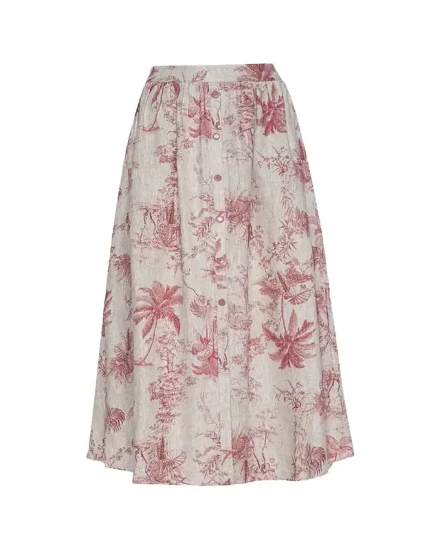L'Agence Seina Pleated Etoile-Print Linen Midi Skirt