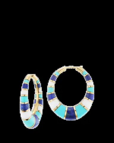 Orly Marcel Chunky Inlay Hoop Earrings with Turquoise | Thumbnail 2
