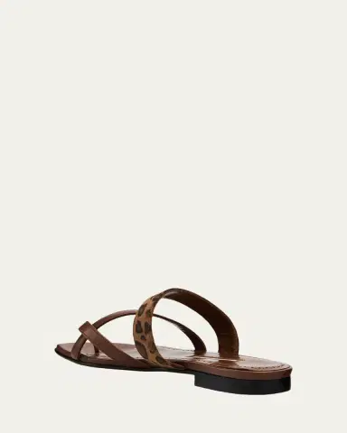 Manolo Blahnik Susa Leather and Leopard-Printed Suede Crisscross Flat Sandals | Thumbnail 2