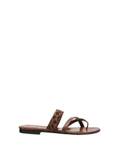 Manolo Blahnik Susa Leather and Leopard-Printed Suede Crisscross Flat Sandals | Thumbnail 1
