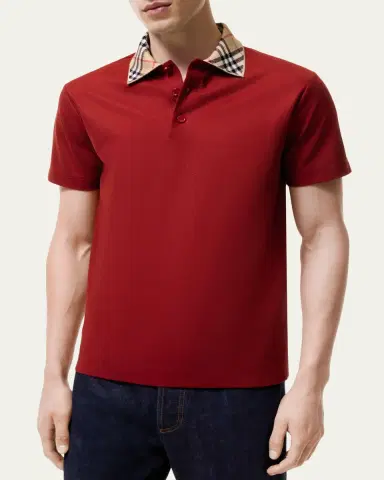 Burberry Men's Evan Check-Collar Cotton Polo Shirt | Thumbnail 2 Burberry Men's Evan Check-Collar Cotton Polo Shirt | Thumbnail 2