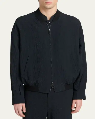 Giorgio Armani Men's Seersucker Full-Zip Bomber Jacket | Thumbnail 4 Giorgio Armani Men's Seersucker Full-Zip Bomber Jacket | Thumbnail 4