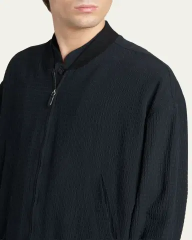 Giorgio Armani Men's Seersucker Full-Zip Bomber Jacket | Thumbnail 5 Giorgio Armani Men's Seersucker Full-Zip Bomber Jacket | Thumbnail 5