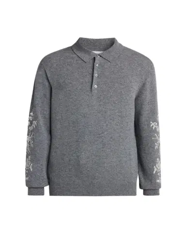 Alexander McQueen Men's Wool Floral-Embroidered Polo Sweater | Thumbnail 1 Alexander McQueen Men's Wool Floral-Embroidered Polo Sweater | Thumbnail 1