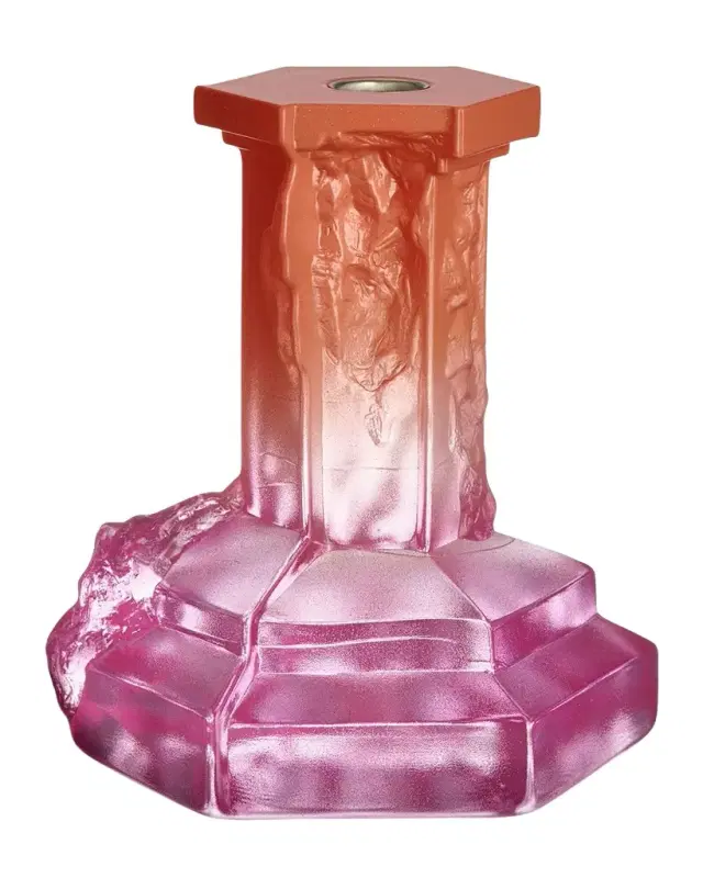 Kosta Boda Rocky Baroque Amber Haze Large Candlestick, 5.9"