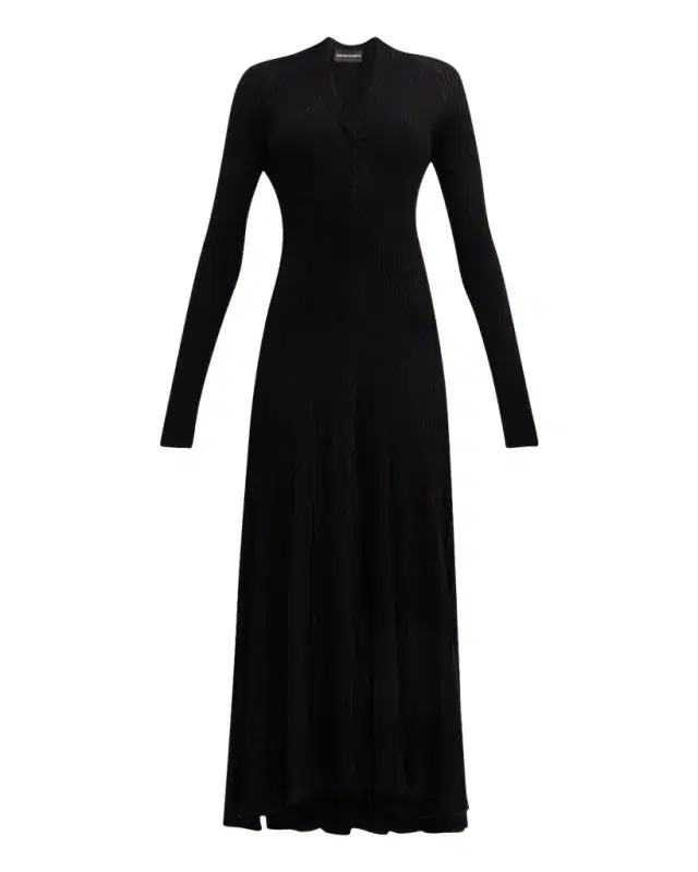 High-Low Ribbed Knit Midi Dress