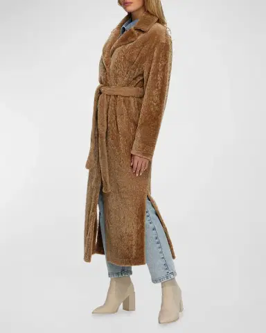 Gorski Reversible Shearling Lamb Belted Long Coat With Side Slits | Thumbnail 2 Gorski Reversible Shearling Lamb Belted Long Coat With Side Slits | Thumbnail 2