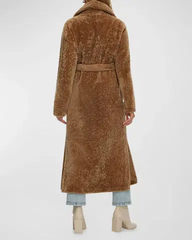 Gorski Reversible Shearling Lamb Belted Long Coat With Side Slits | Thumbnail 4 Gorski Reversible Shearling Lamb Belted Long Coat With Side Slits | Thumbnail 4