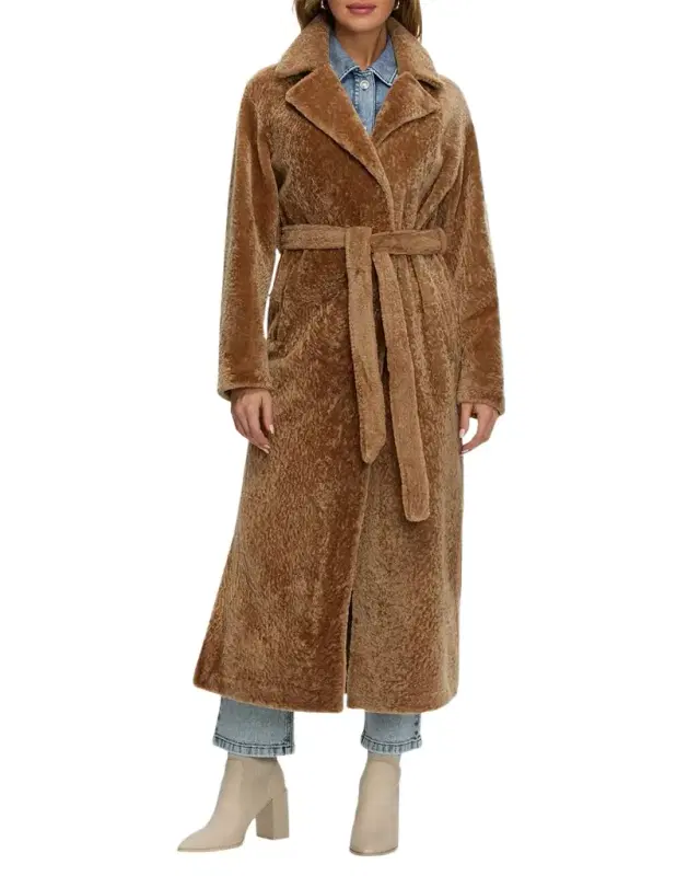 Gorski Reversible Shearling Lamb Belted Long Coat With Side Slits