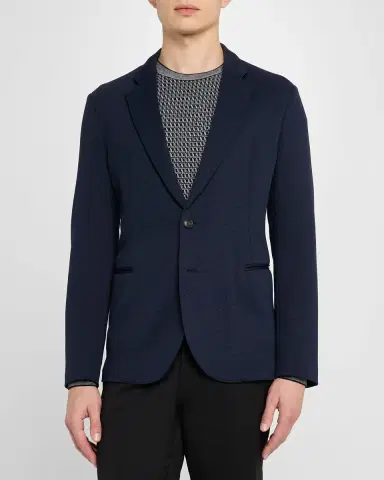 Emporio Armani Men's Rice Stitch Single-Breasted Sport Coat | Thumbnail 3 Emporio Armani Men's Rice Stitch Single-Breasted Sport Coat | Thumbnail 3